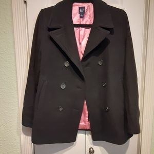 GAP Black Pea Coat with Pink Lining